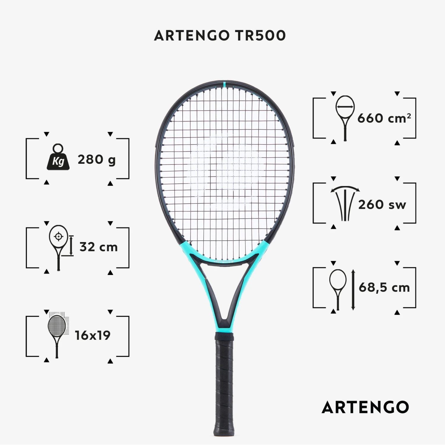 Artengo Adult Tennis Racket TR500 - Blue 11 Artengo Adult Tennis Racket TR500 - Blue - Image 9