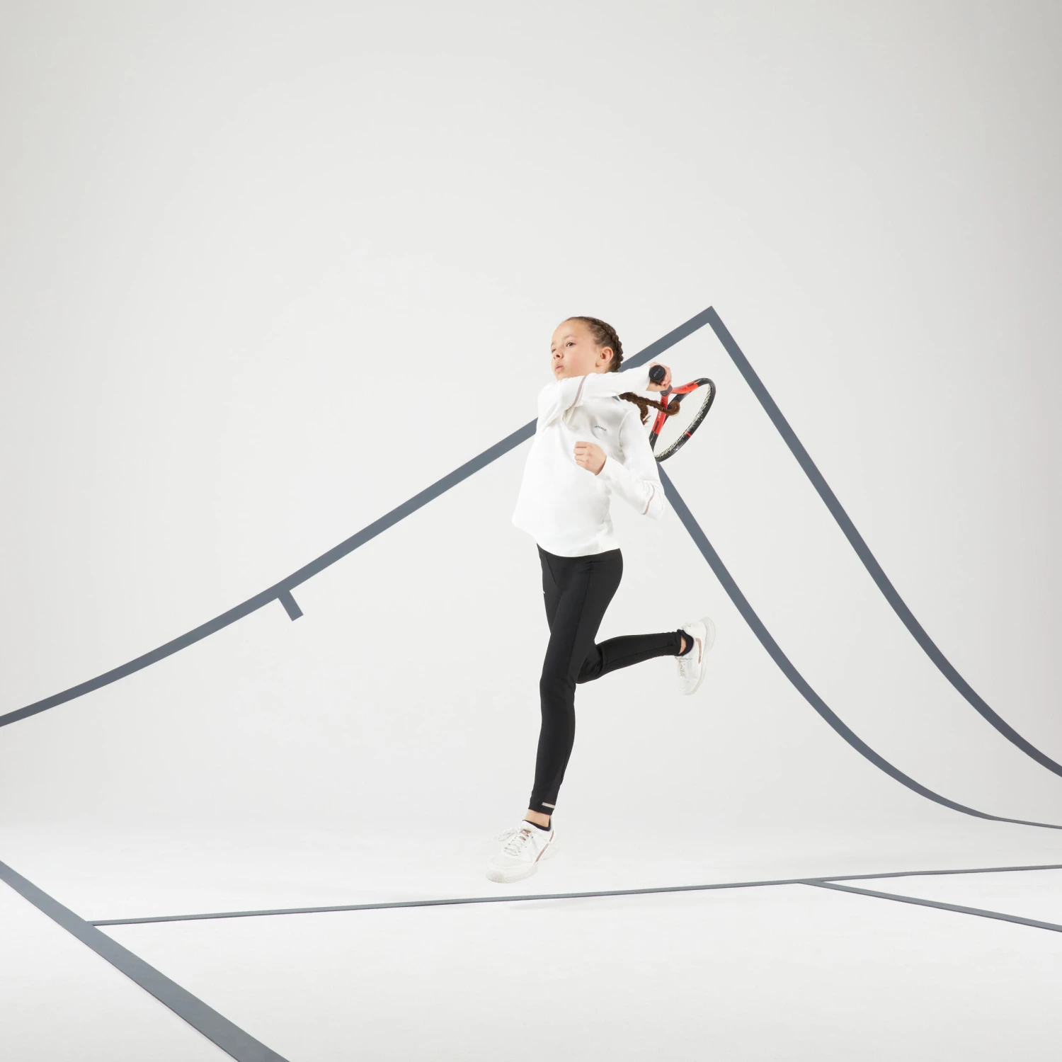 Artengo Girls' Long-Sleeved 1/2 Zip Thermal Tennis T-Shirt - Off 4 Artengo Girls' Long-Sleeved 1/2 Zip Thermal Tennis T-Shirt - Off - Image 2