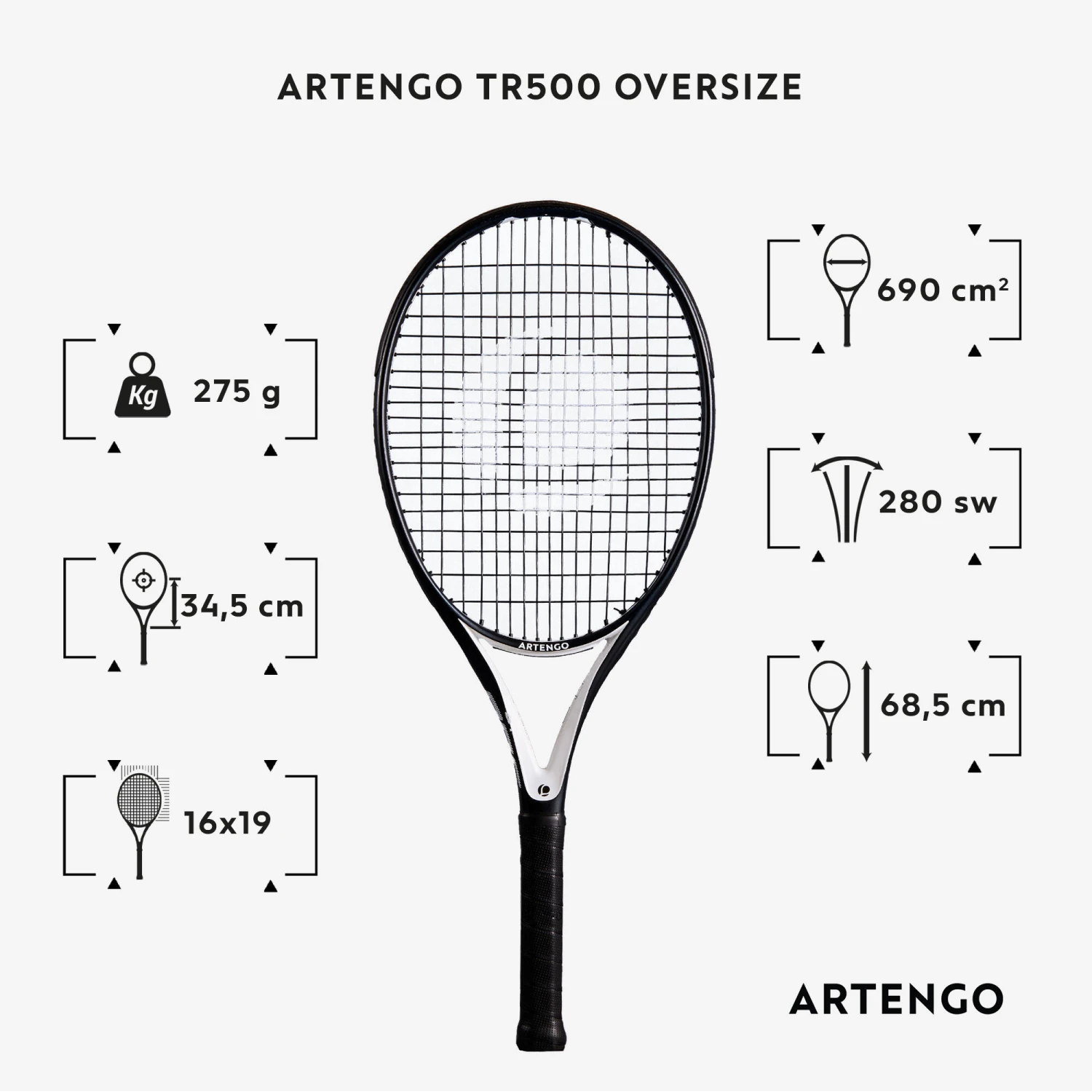 Artengo TR500 Oversize Adult Tennis Racket 4 Artengo TR500 Oversize Adult Tennis Racket - Image 2
