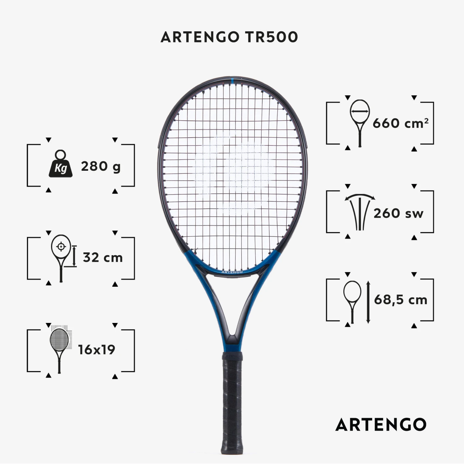Artengo Adult Tennis Racket TR500 - Blue 4 Artengo Adult Tennis Racket TR500 - Blue - Image 2