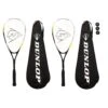 2 X Dunlop Nanomax Ti Squash Rackets + Covers + 3 Squash Balls