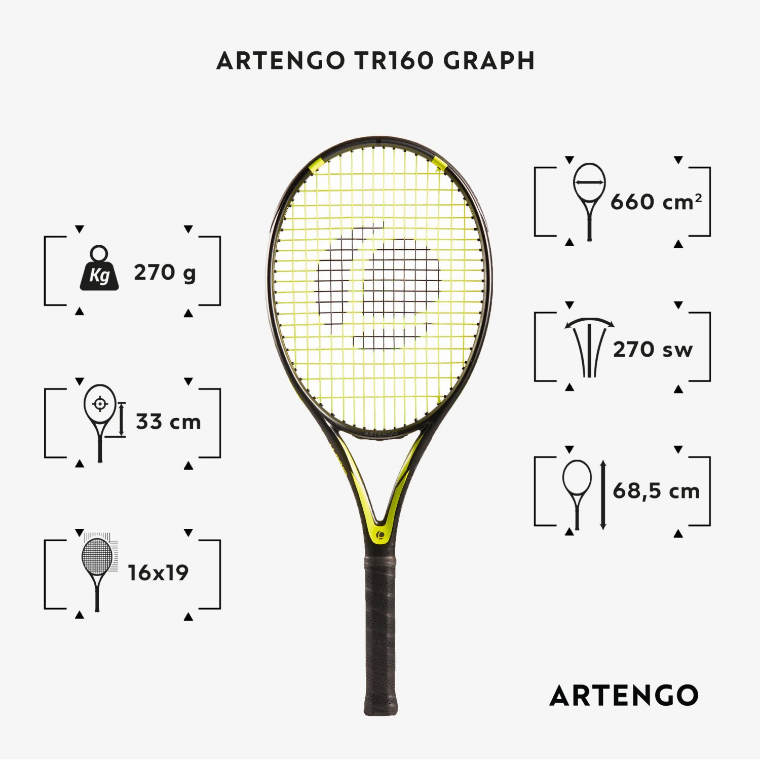 Artengo TR160 Graph Adult Tennis Racket - White 21 Artengo TR160 Graph Adult Tennis Racket - White - Image 19
